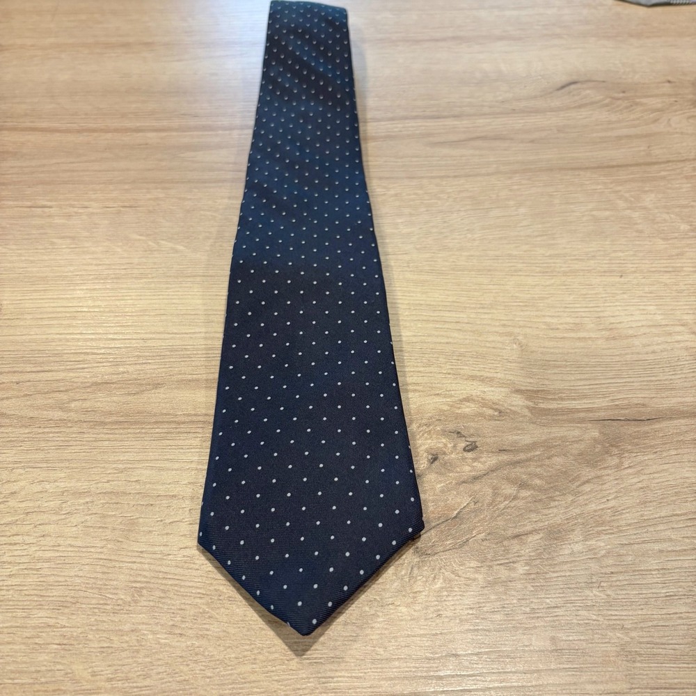 Brooks Brothers Brooksgate Mens Silk Tie Navy Blue White Pin Dot Pattern Formal
